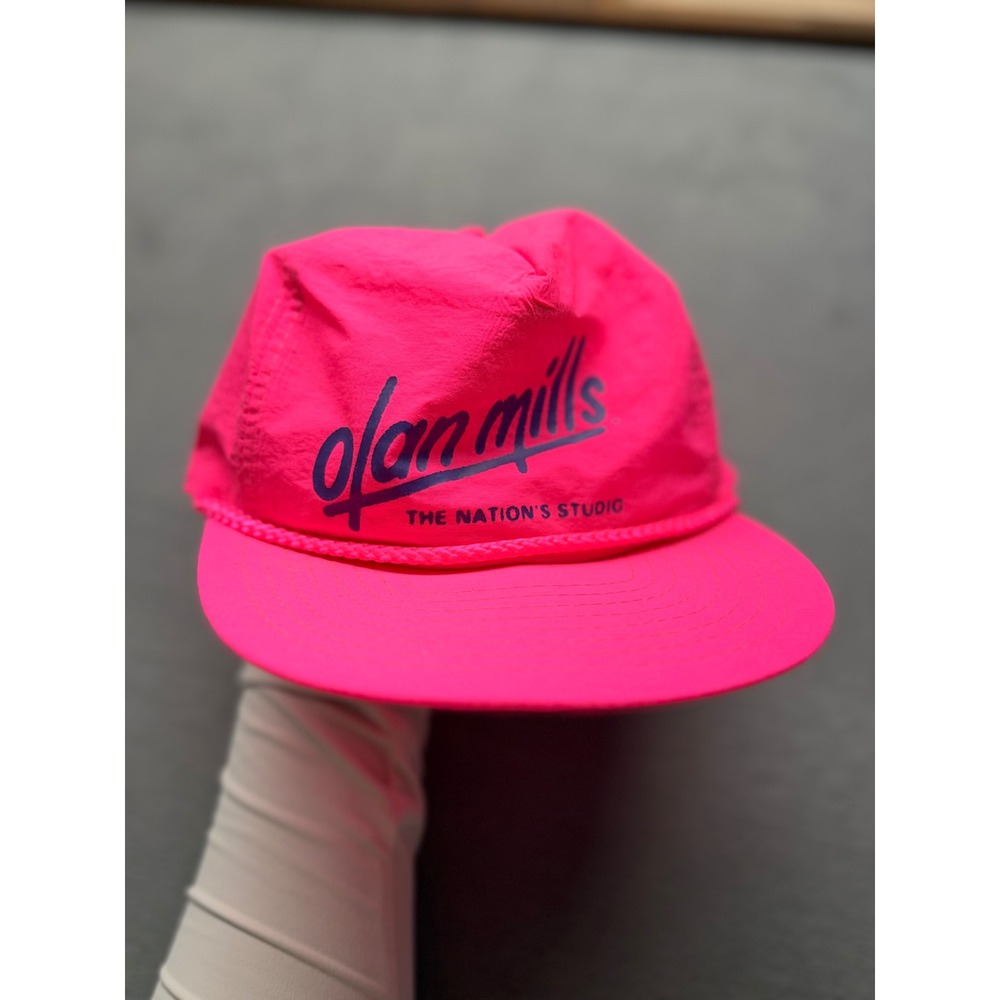 80s Olan Mills Neon Pink Nylon Rope Hat Snapback The Nations Studio Nissin Cap